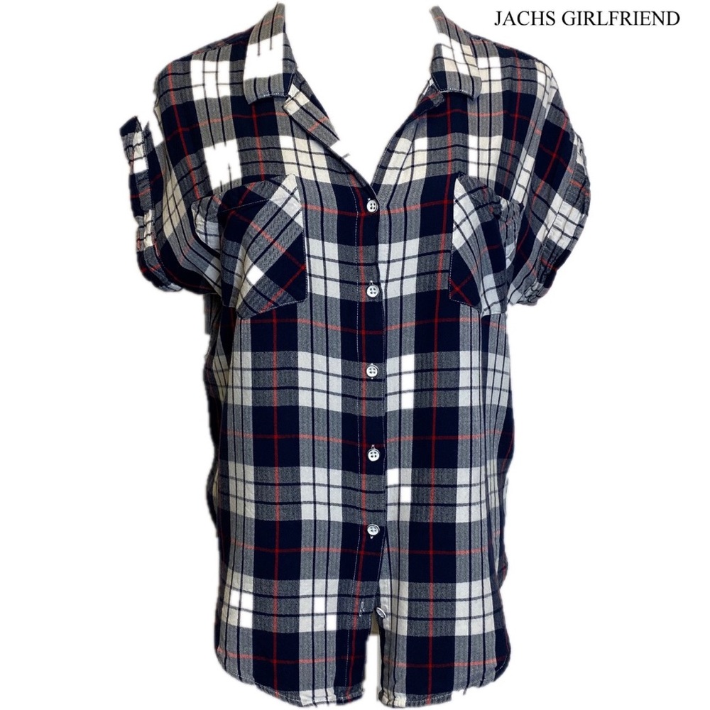 Jachs Girlfriend Women Short Sleeve Shirt Plaid L